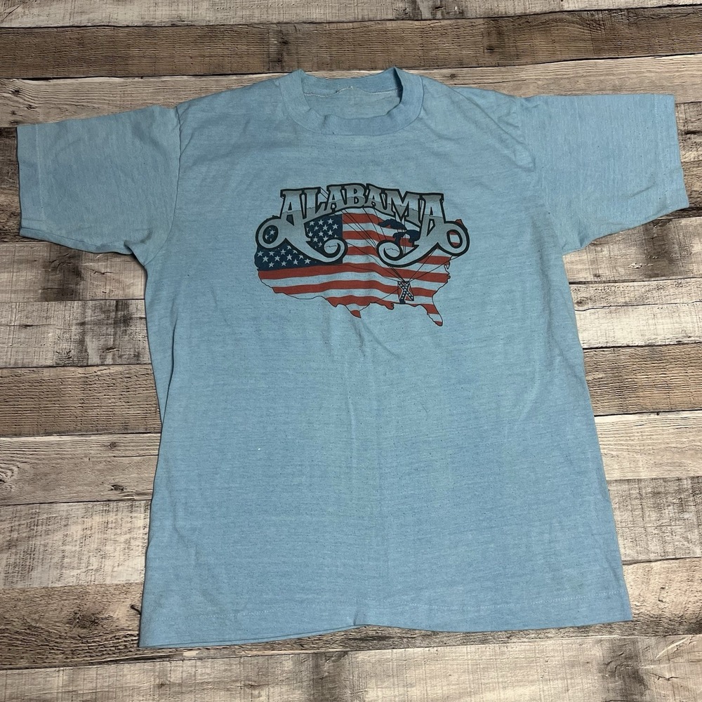 Alabama Shirt Size Large Blue Vintage 80s Band Tee USA Flag